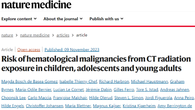 非必要不做CT！Nature Medicine：多国超94万人数据，每多做一次CT，患这种癌症的风险高43%